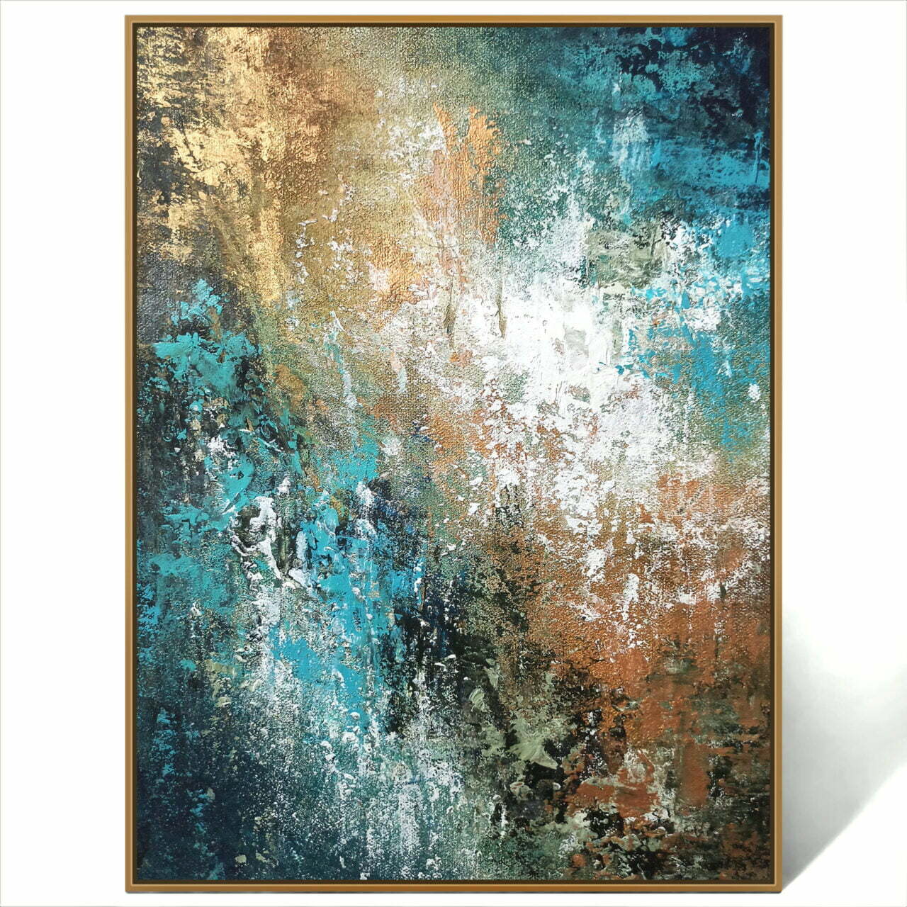 Oversized Gold And Blue Abstract Art Painting For Home Decor
