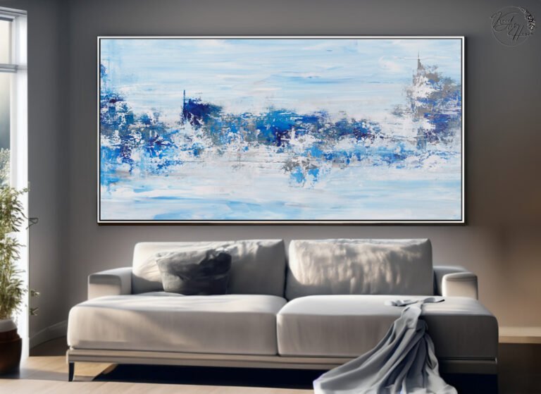 abstract blue white wall art