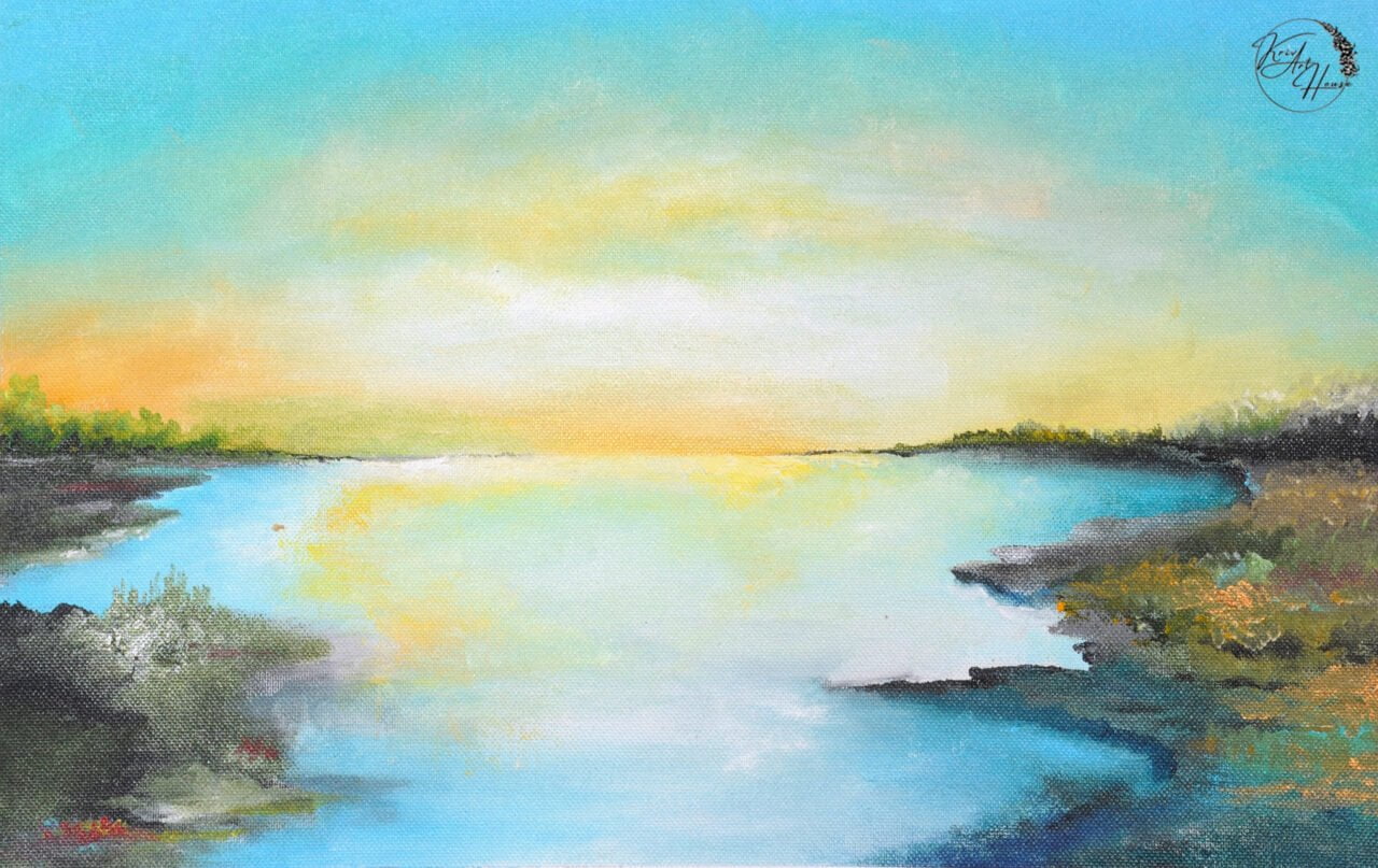 lake abstract sunset painting