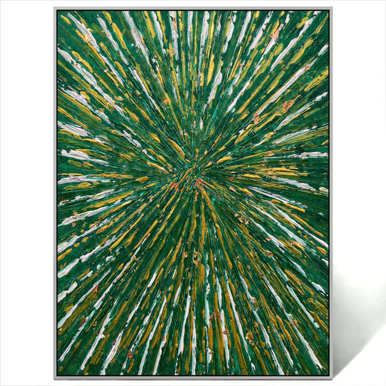 abstract green gold white drip art