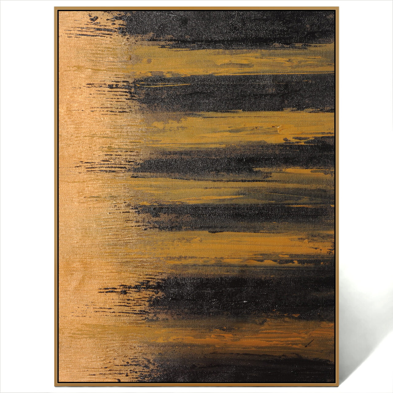 Minimal Brush Strokes Black And Gold Art On Canvas Abstract Painting