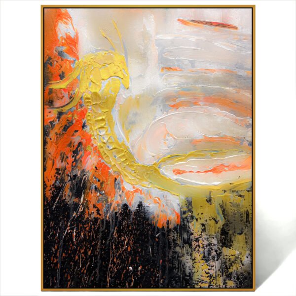 abstract orange black and gold art painting