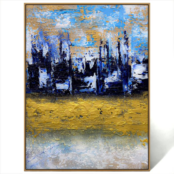 abstract blue gold art canvas