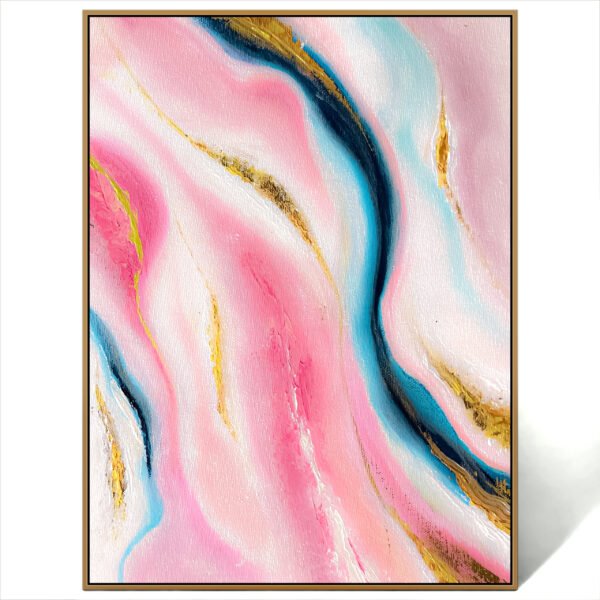 abstract pink blue gold art painting