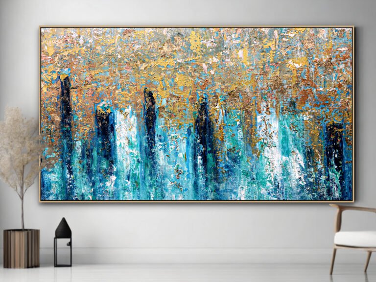 blue gold abstract wall art