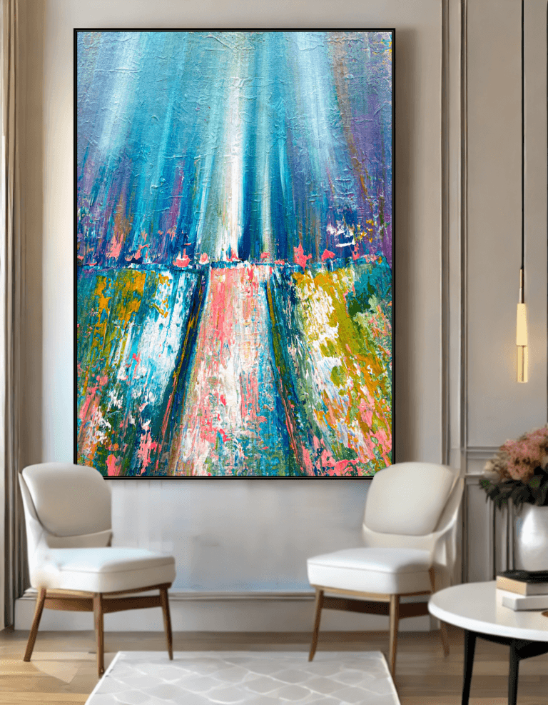 blue waterfall painting