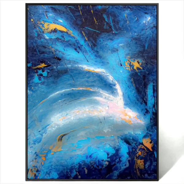 blue gold white waves modern art